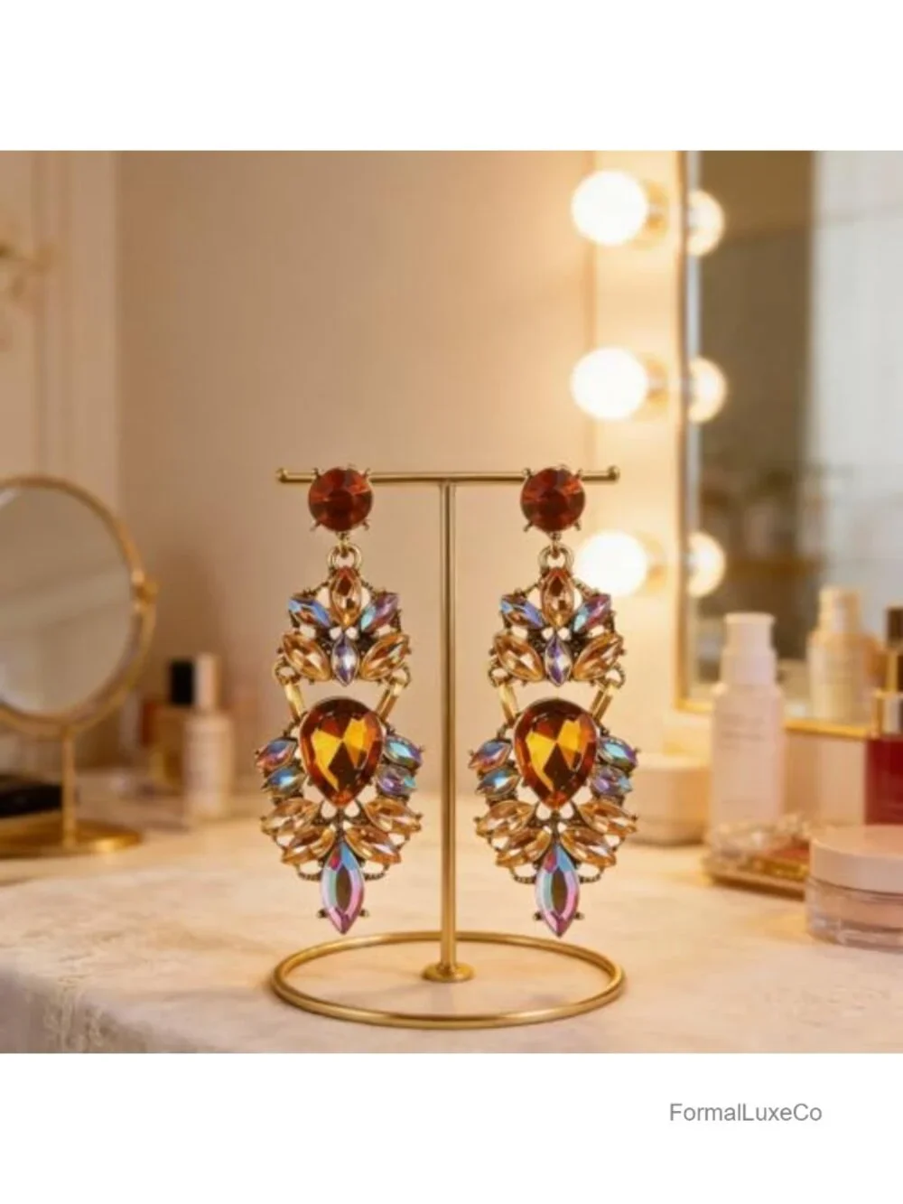 Oversized Rhinestone Chandelier Earrings for Women Dangle Statement Crystal